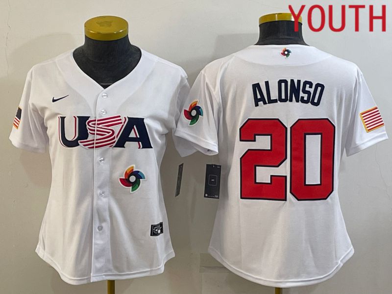 Youth 2023 World Cub USA #20 Alonso White MLB Jersey9->youth mlb jersey->Youth Jersey